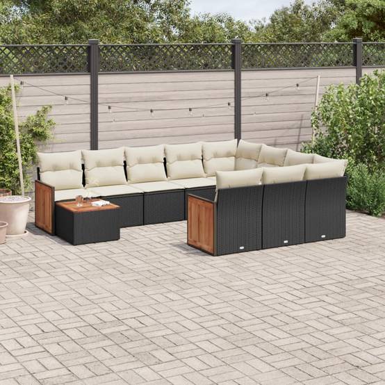 Canapés de jardin 11 éléments en résine tressée avec rangement et table pour extérieur Noir – ComfortXL Outdoor Living - Image 1