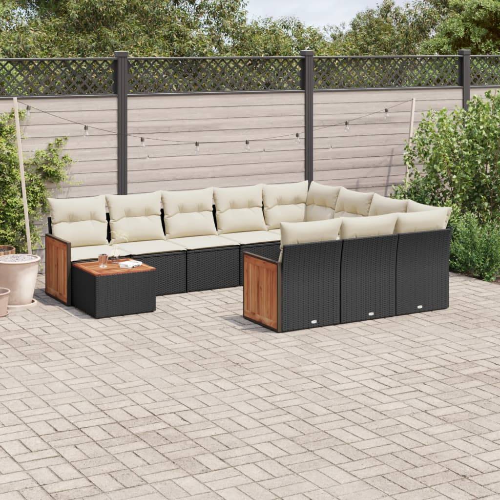 Canapés de jardin 11 éléments en résine tressée avec rangement et table pour extérieur Noir – ComfortXL Outdoor Living - Image 1