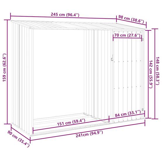 Vidaxl - Abri à bois de jardin Anthracite 245x98x159 cm Acier galvanisé vidaXL 46295 - Image 3