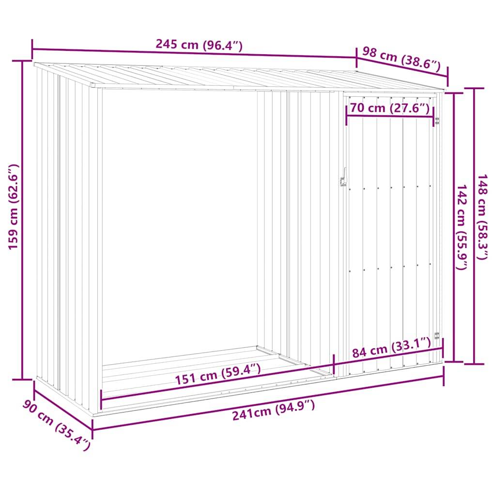 Vidaxl - Abri à bois de jardin Anthracite 245x98x159 cm Acier galvanisé vidaXL 46295 - Image 3