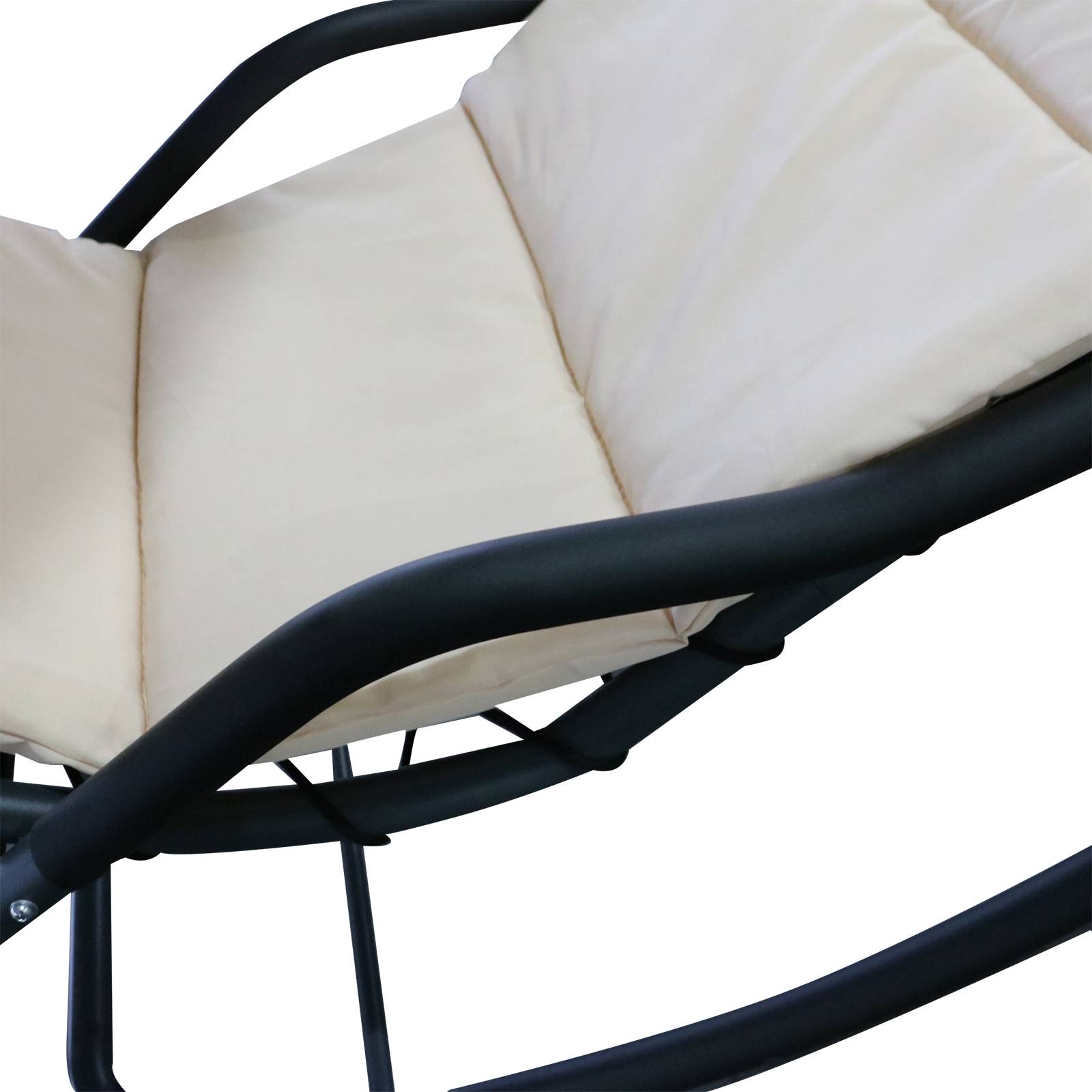 Outsunny - Bain de soleil transat à bascule design contemporain avec pare-soleil et matelas 1,65L x 1,25l x 1,84H m acier époxy noir polyester beige - Outsunny - Imagen 9