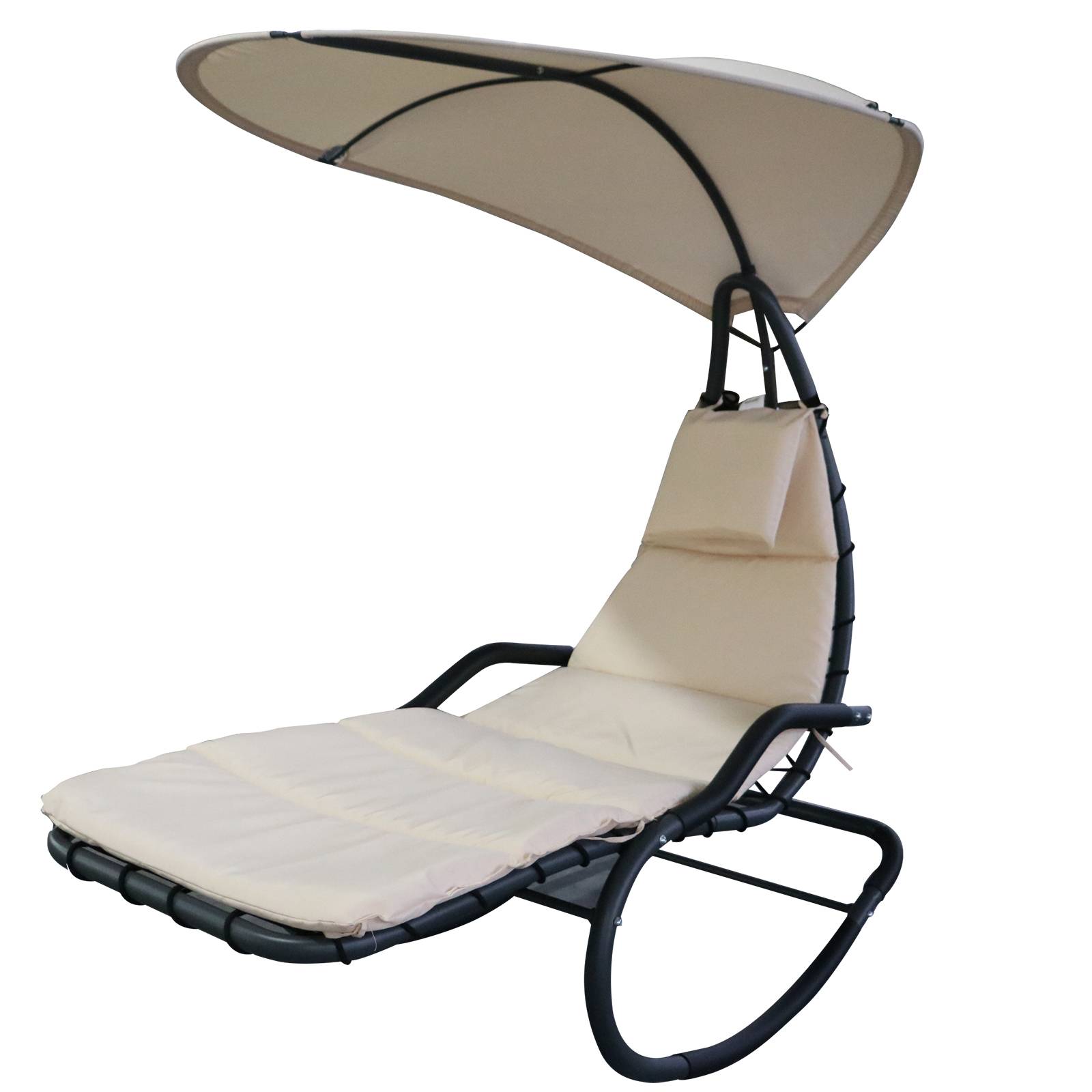 Outsunny - Bain de soleil transat à bascule design contemporain avec pare-soleil et matelas 1,65L x 1,25l x 1,84H m acier époxy noir polyester beige - Outsunny - Imagen 1