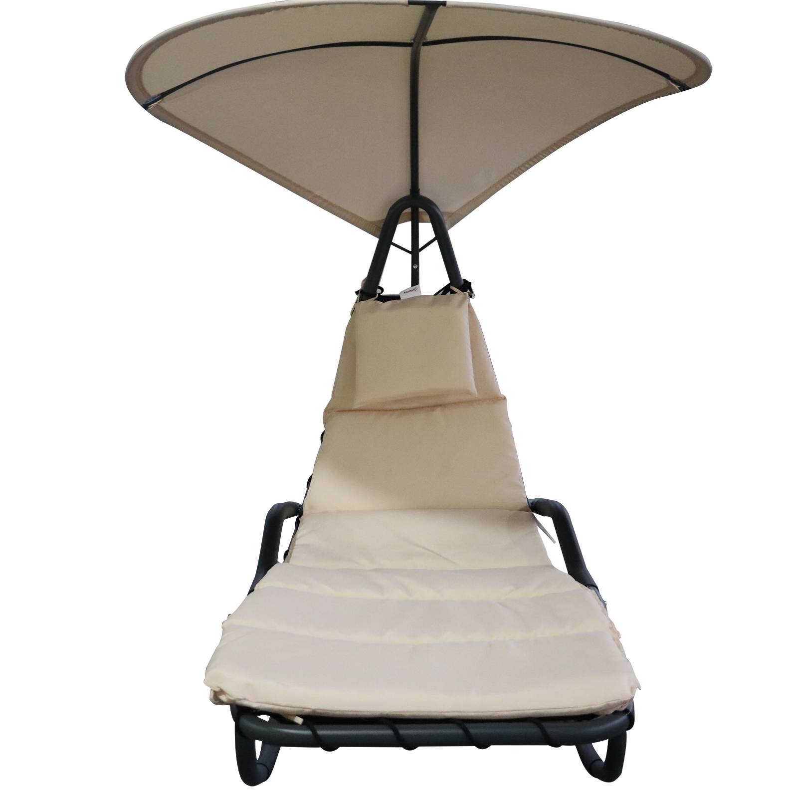 Outsunny - Bain de soleil transat à bascule design contemporain avec pare-soleil et matelas 1,65L x 1,25l x 1,84H m acier époxy noir polyester beige - Outsunny - Imagen 4
