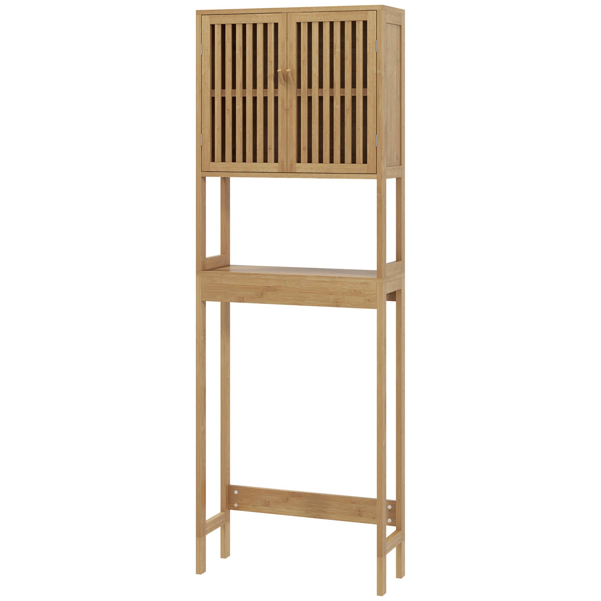 Sans Marque - Abattant toilettes 2 portes étagère supérieure bambou - Image 2