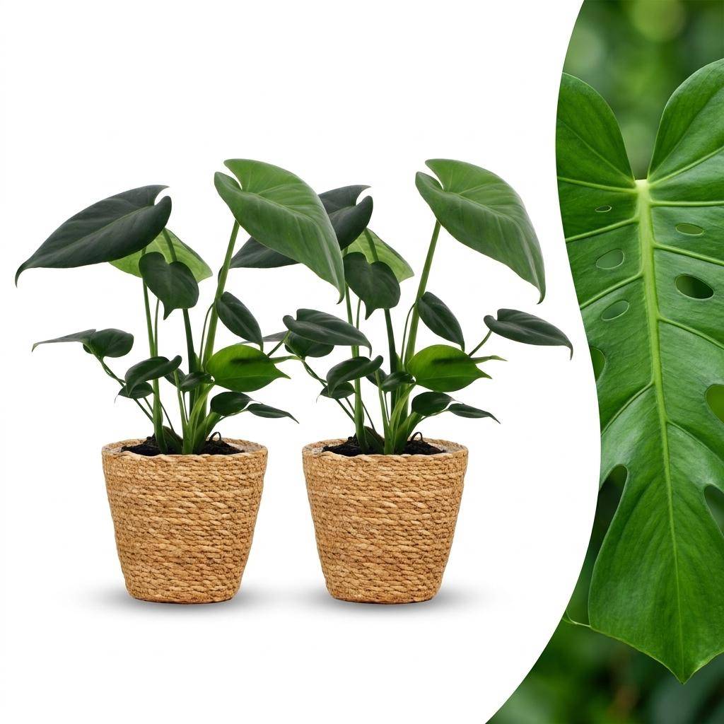 Monstera Deliciosa - Pot de 12cm - 2 plantes - Panier - Plantes d'intérieur