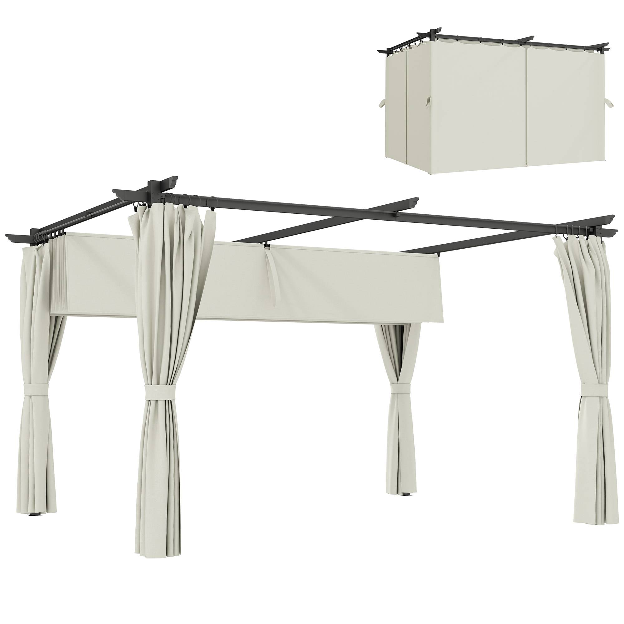 Pergola jardin Métal 3x3m Crème avec auvent rétractable anti-UV et 4 rideaux latéraux - ComfortXL Outdoor Living