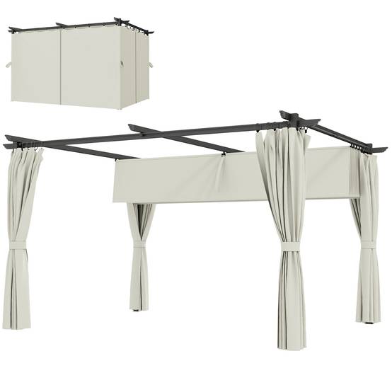 Pergola jardin Métal 3x3m Crème avec auvent rétractable anti-UV et 4 rideaux latéraux - ComfortXL Outdoor Living - Image 2