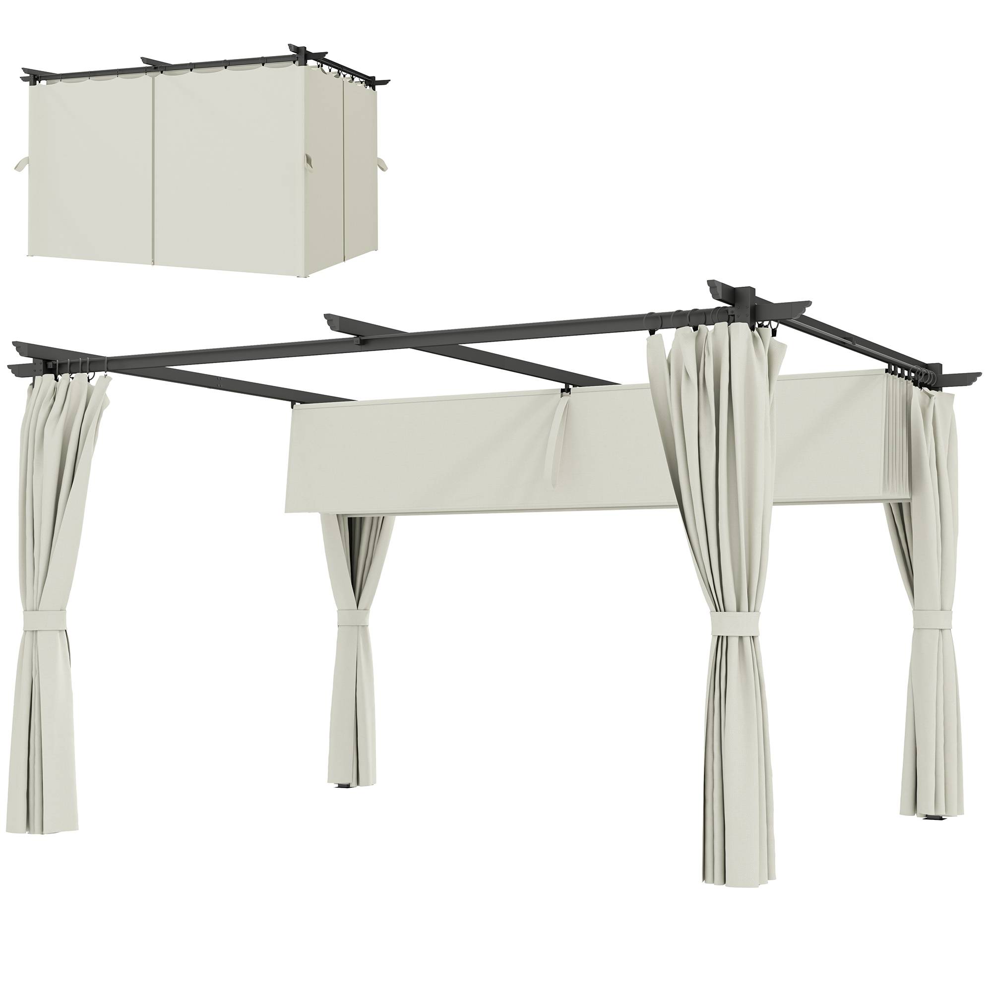 Pergola jardin Métal 3x3m Crème avec auvent rétractable anti-UV et 4 rideaux latéraux - ComfortXL Outdoor Living - Image 2