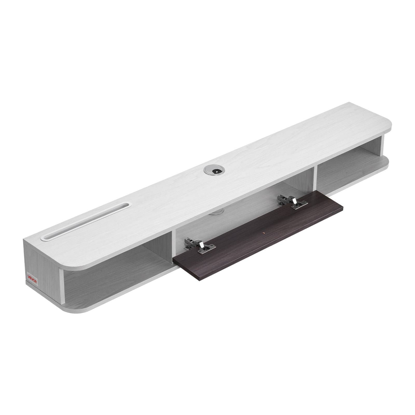 VEVOR Meuble TV flottant 140 cm, blanc, avec passe-câbles. - Image 9