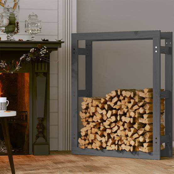 Support à bûches vertical en Bois de Pin Massif Stockage pour Cheminée 80x25x100 cm Gris - ComfortXL Outdoor Living - Image 3