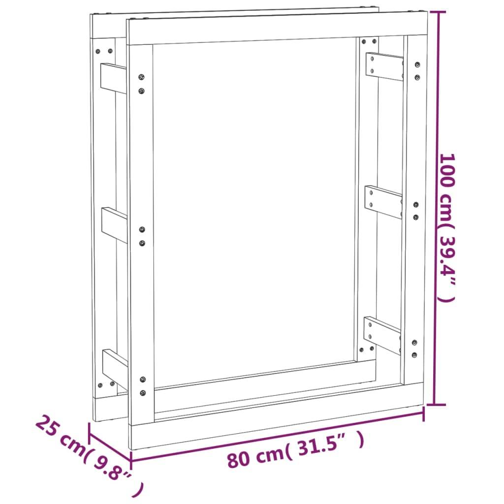 Support à bûches vertical en Bois de Pin Massif Stockage pour Cheminée 80x25x100 cm Gris - ComfortXL Outdoor Living - Image 8