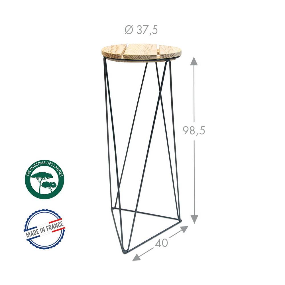 Louis Moulin - Sellette industrielle Mandala fer rond plateau bois - 98,5x37,5 cm - Acier époxy Louis Moulin - Imagen 2