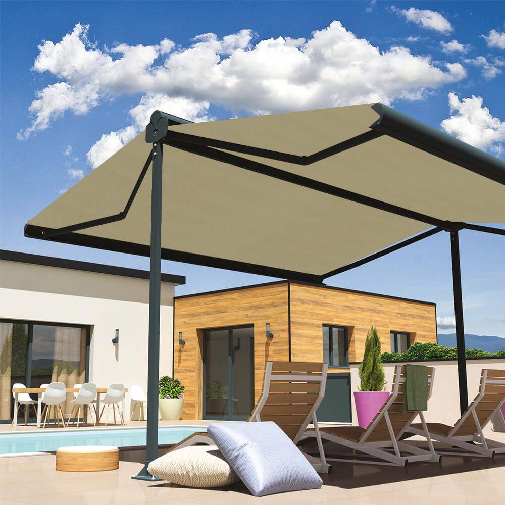 Intersun - Store banne double pente ENARGITE 4,00x2x3,00 M (Motorisé à Télécommande - Gris Anthracite - Ecru) - INTERSUN - Imagen 5