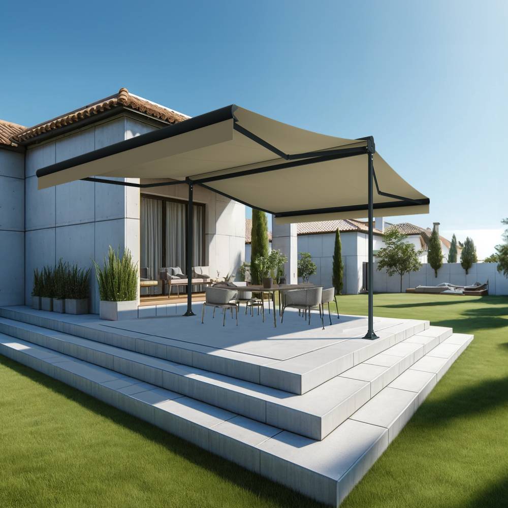 Intersun - Store banne double pente ENARGITE 4,00x2x3,00 M (Motorisé à Télécommande - Gris Anthracite - Ecru) - INTERSUN - Imagen 2