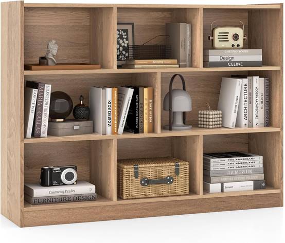 Bibliothèque Enfants à 3 Niveaux avec 8 Cases, Étagère à Livres Enfant avec Espace de Rangement, Charge 60kg, 122 x 32 x 93 CM - Image 1