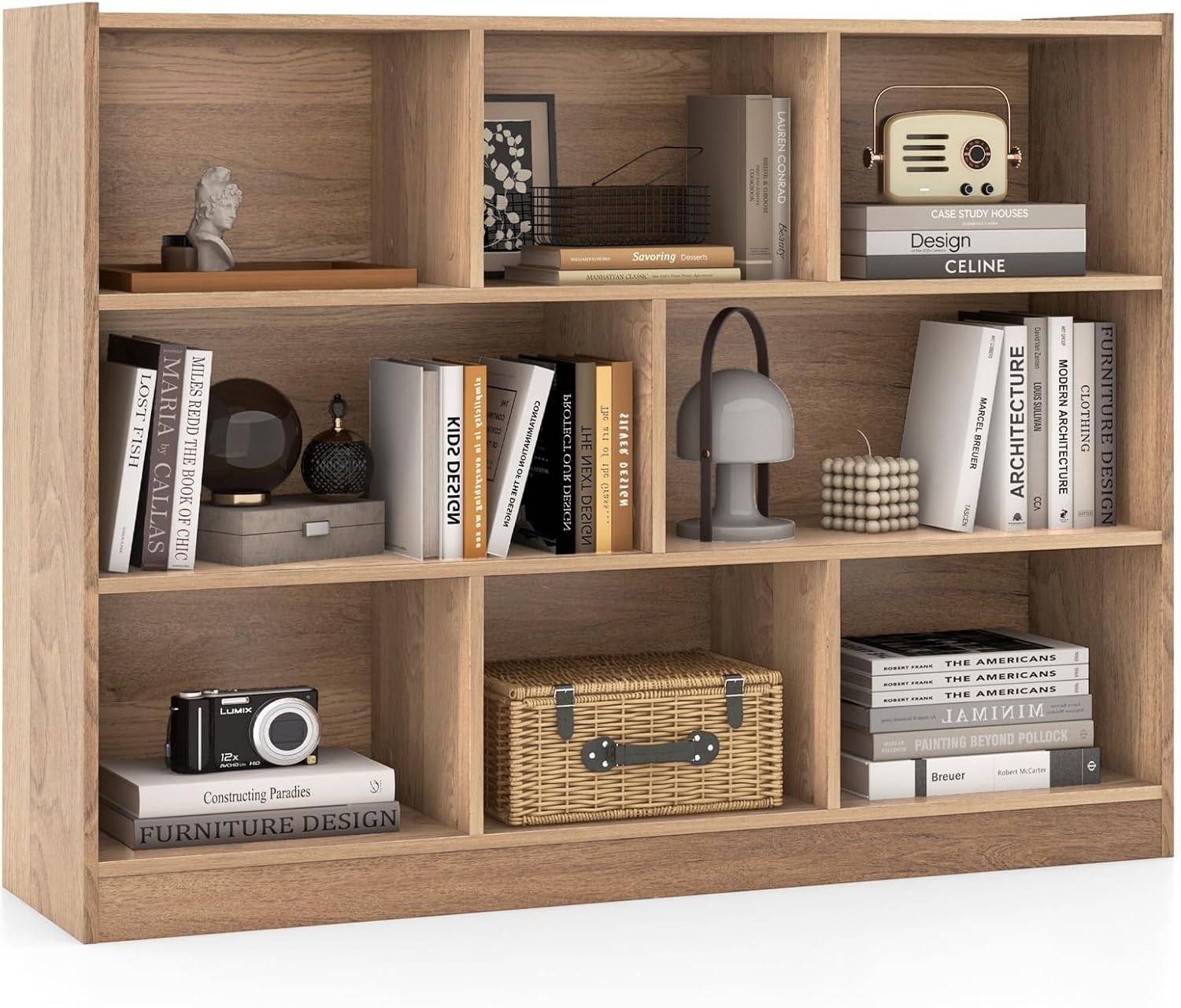 Bibliothèque Enfants à 3 Niveaux avec 8 Cases, Étagère à Livres Enfant avec Espace de Rangement, Charge 60kg, 122 x 32 x 93 CM - Image 1