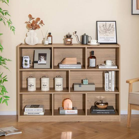 Bibliothèque Enfants à 3 Niveaux avec 8 Cases, Étagère à Livres Enfant avec Espace de Rangement, Charge 60kg, 122 x 32 x 93 CM - Image 8