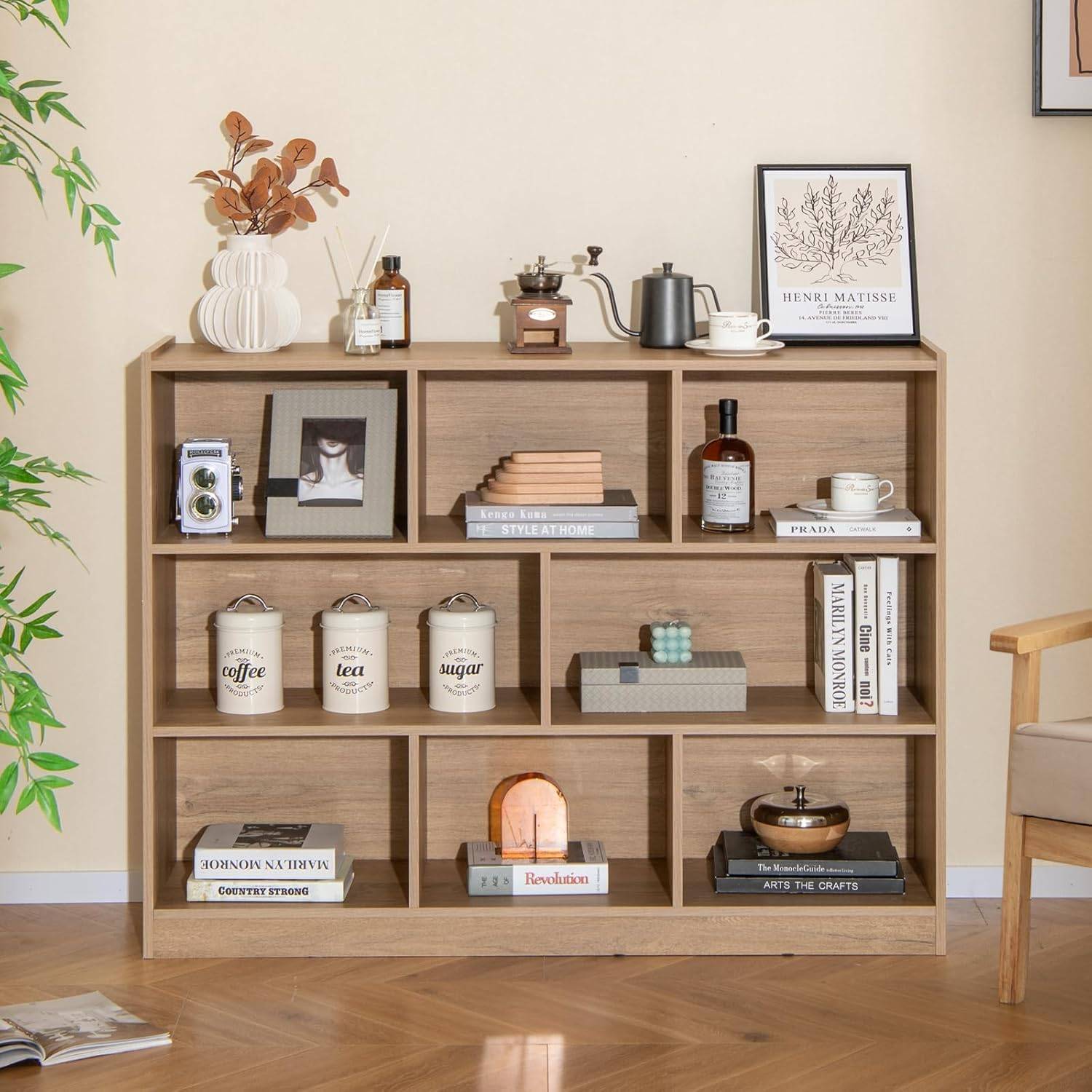 Bibliothèque Enfants à 3 Niveaux avec 8 Cases, Étagère à Livres Enfant avec Espace de Rangement, Charge 60kg, 122 x 32 x 93 CM - Image 8