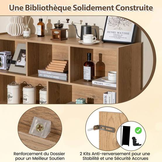 Bibliothèque Enfants à 3 Niveaux avec 8 Cases, Étagère à Livres Enfant avec Espace de Rangement, Charge 60kg, 122 x 32 x 93 CM - Image 6