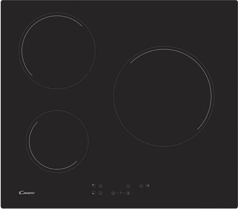 Table de cuisson vitrocéramique 60cm 3 feux 5500w noir CH63CT Candy - Image 1