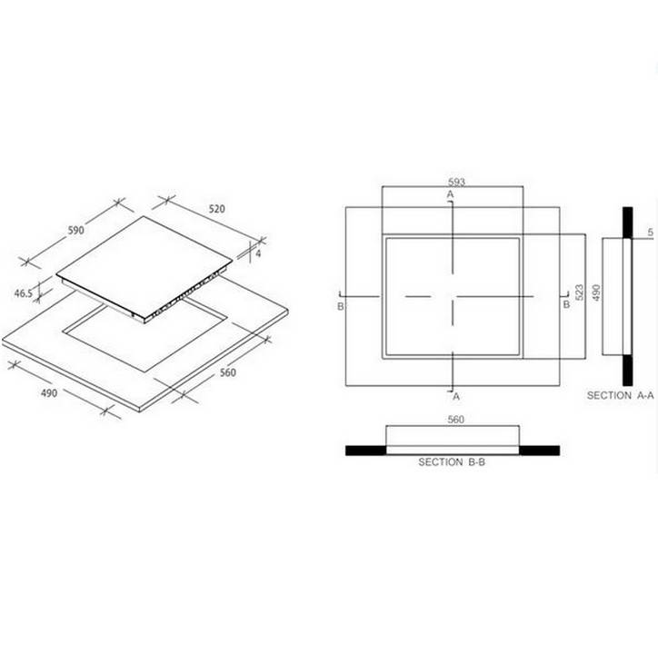 Table de cuisson vitrocéramique 60cm 3 feux 5500w noir CH63CT Candy - Image 2