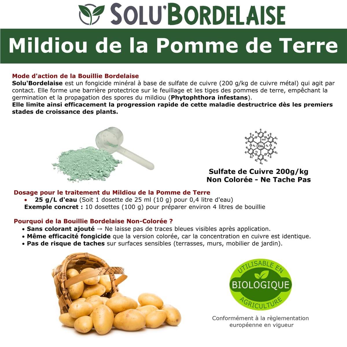 Solu'Bordelaise - 1 kg de Bouillie Bordelaise - Mildiou de la pomme de terre- Utilisable Agriculture Biologique -  Sachet Refermable - Image 3