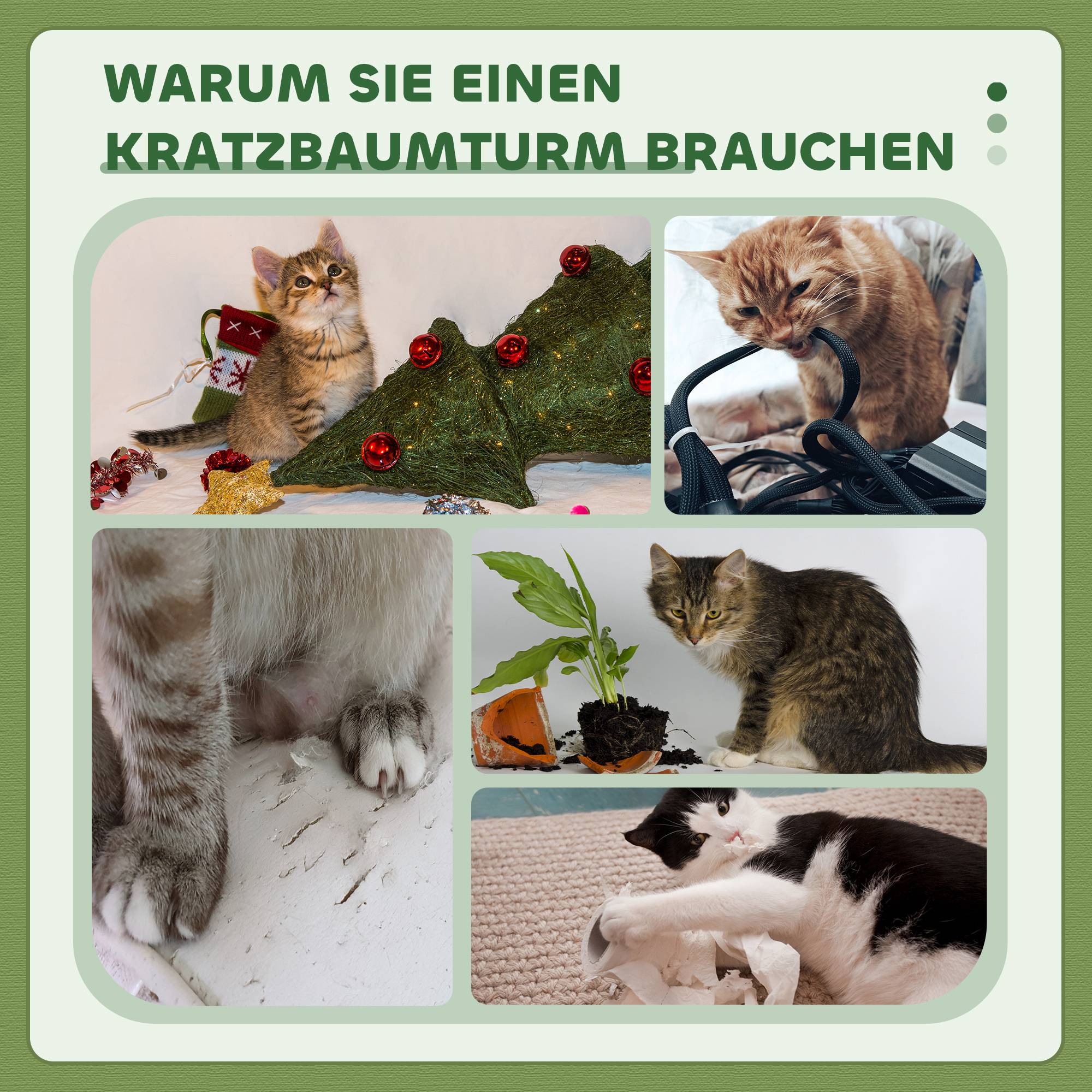 Arbre à chat bois laine pour grands chats poteaux extra larges 91cm vert - ComfortXL Outdoor Living - Image 9