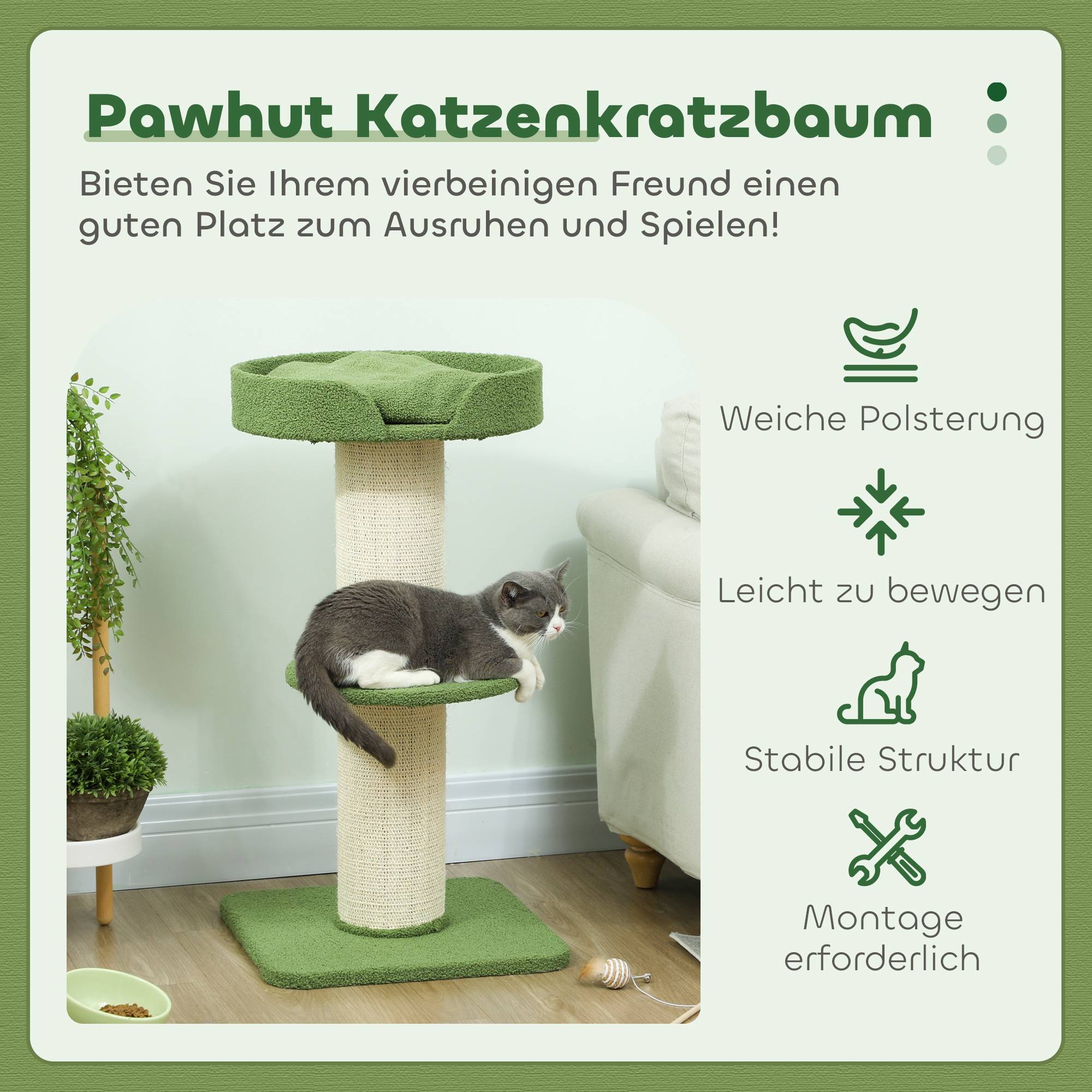 Arbre à chat bois laine pour grands chats poteaux extra larges 91cm vert - ComfortXL Outdoor Living - Image 6