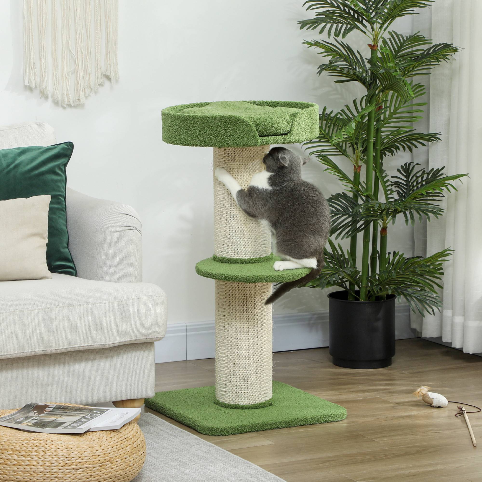 Arbre à chat bois laine pour grands chats poteaux extra larges 91cm vert - ComfortXL Outdoor Living - Image 4