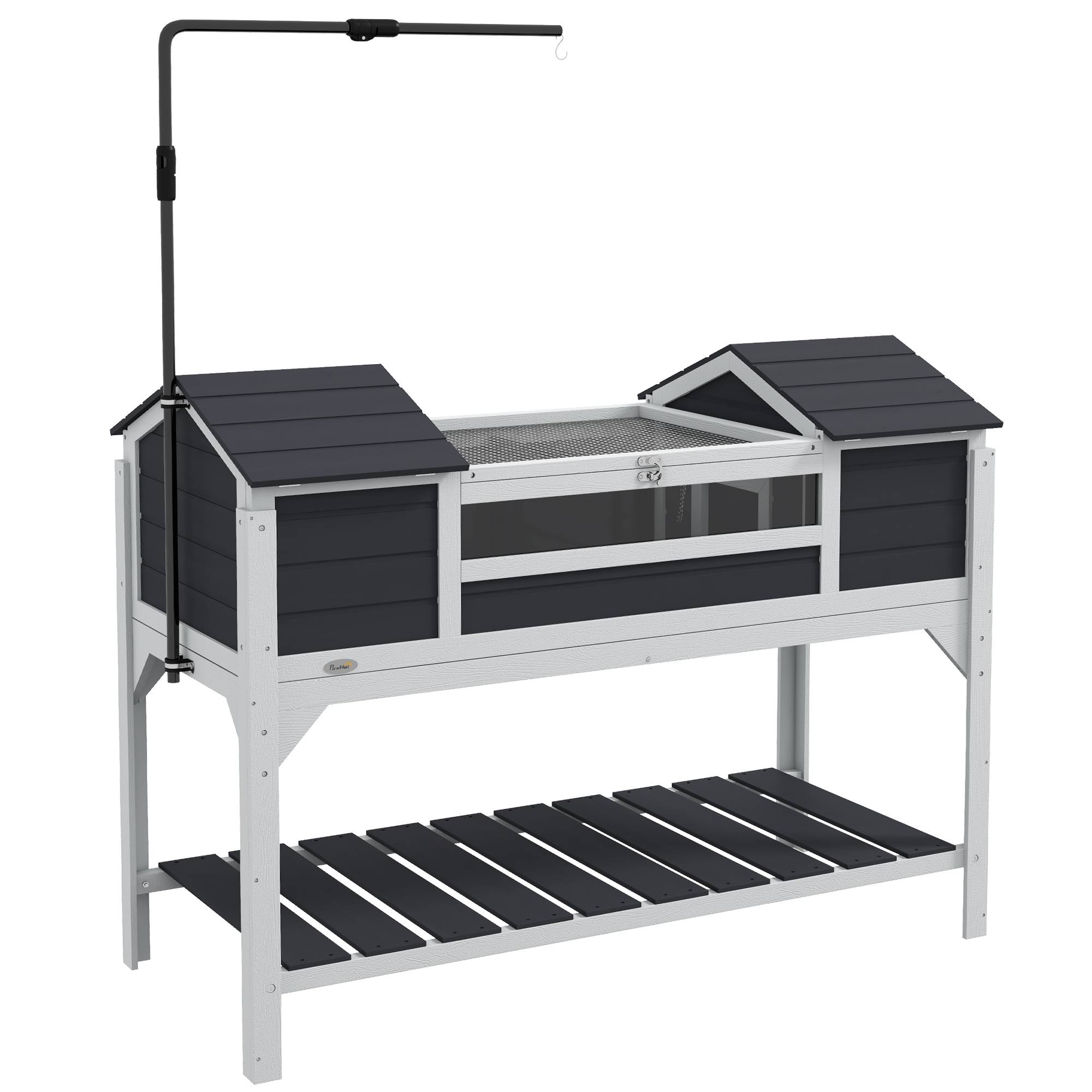 Sans Marque - Maison tortue terrestre extérieure enclos tortue 2 niches support de lampe réglable bois massif 122 x 56,5 x 93 cm gris