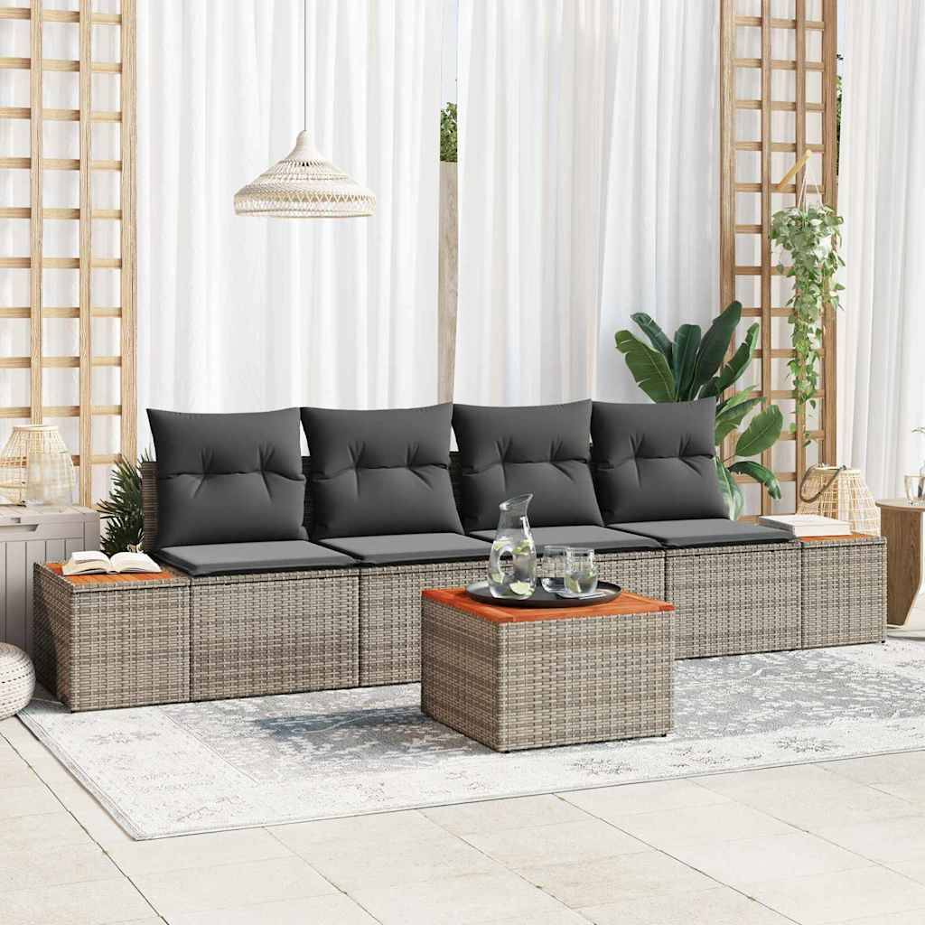 Salon de jardin 4 places 5 pièces en polyrotin pour terrasse et patio Gris – ComfortXL Outdoor Living - Image 1
