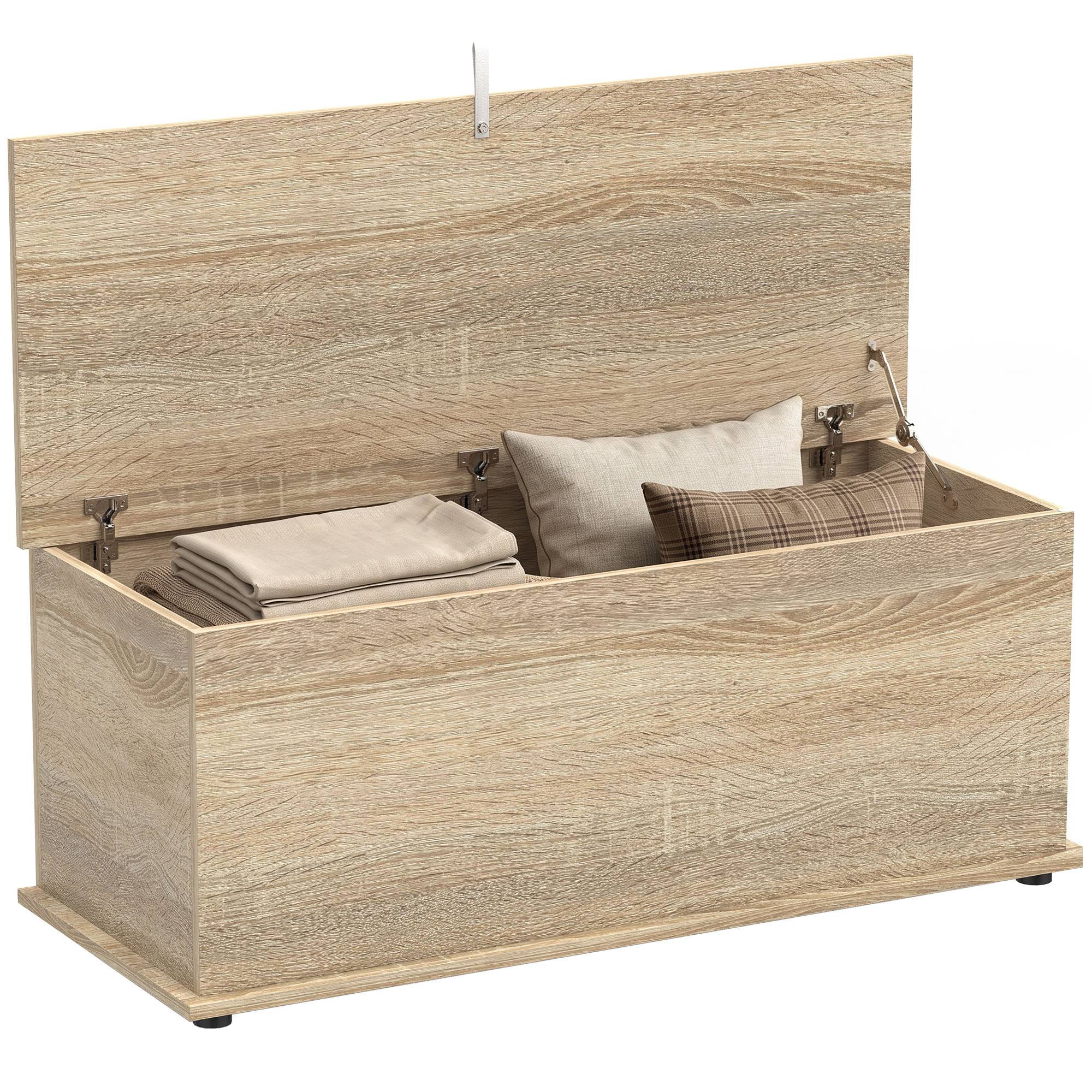 Sans Marque - Coffre de rangement, banc de rangement avec couvercle rabattable et charnières de sécurité, 100 x 40 x 40 cm, naturel - Image 1