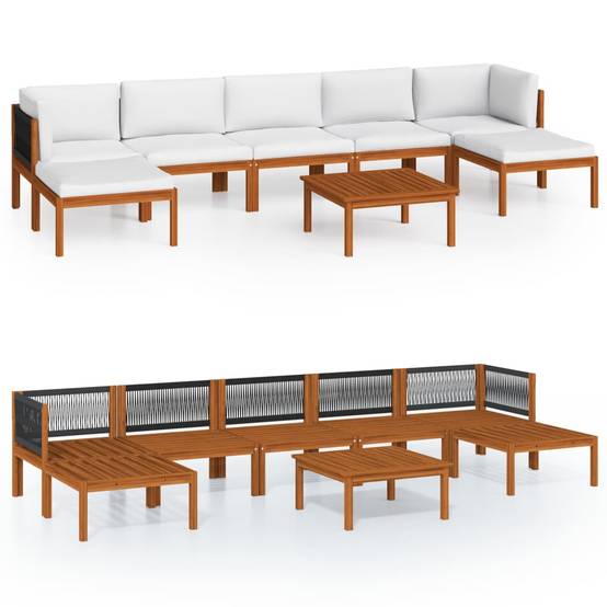 Helloshop26 - Salon de jardin meuble d'extérieur ensemble de mobilier 8 pièces avec coussins crème bois d'acacia solide - Imagen 1