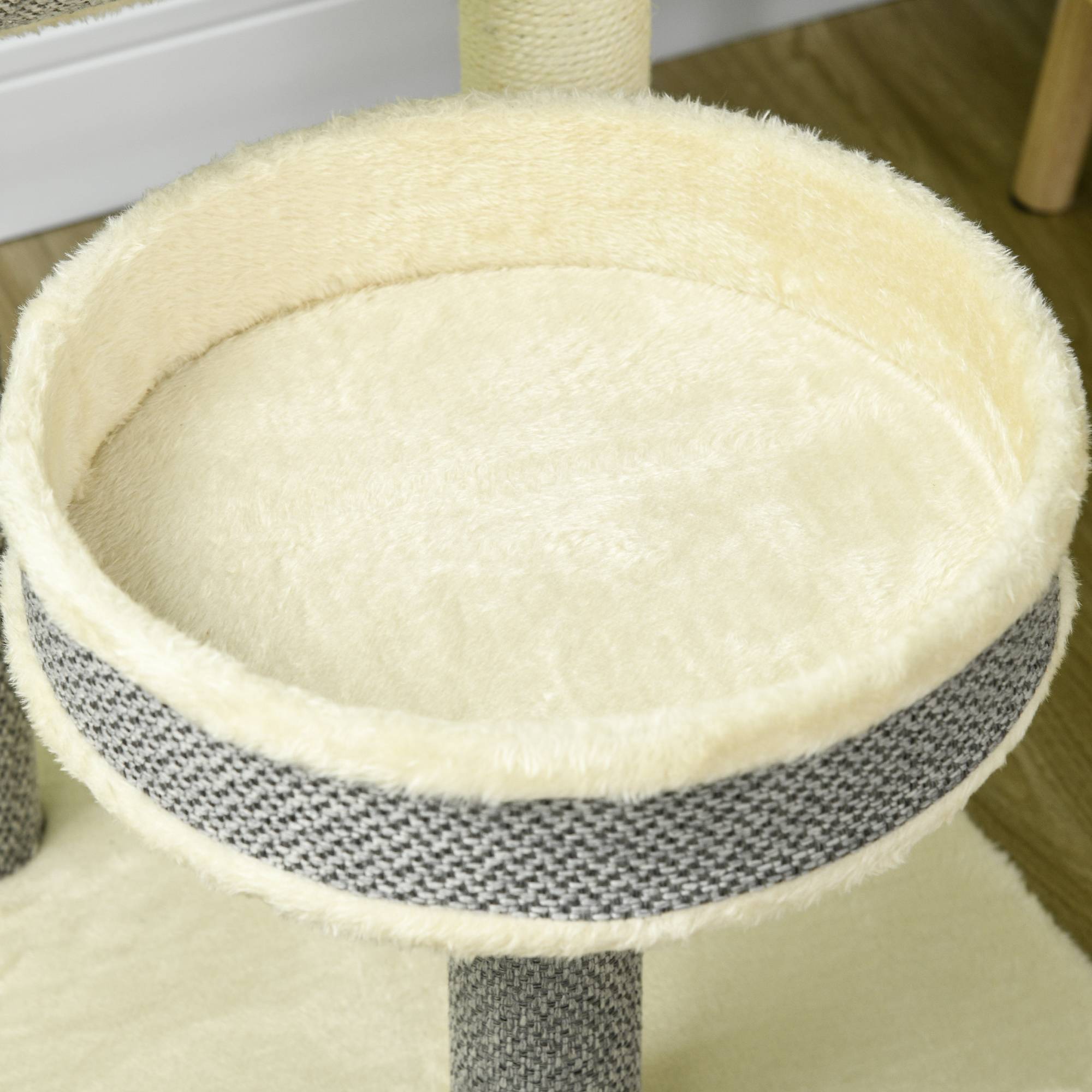 Pawhut - Arbre à chat style cosy chic griffoir sisal naturel plateforme tunnel jeu boule peluche courte aspect lin tressé gris - Imagen 9