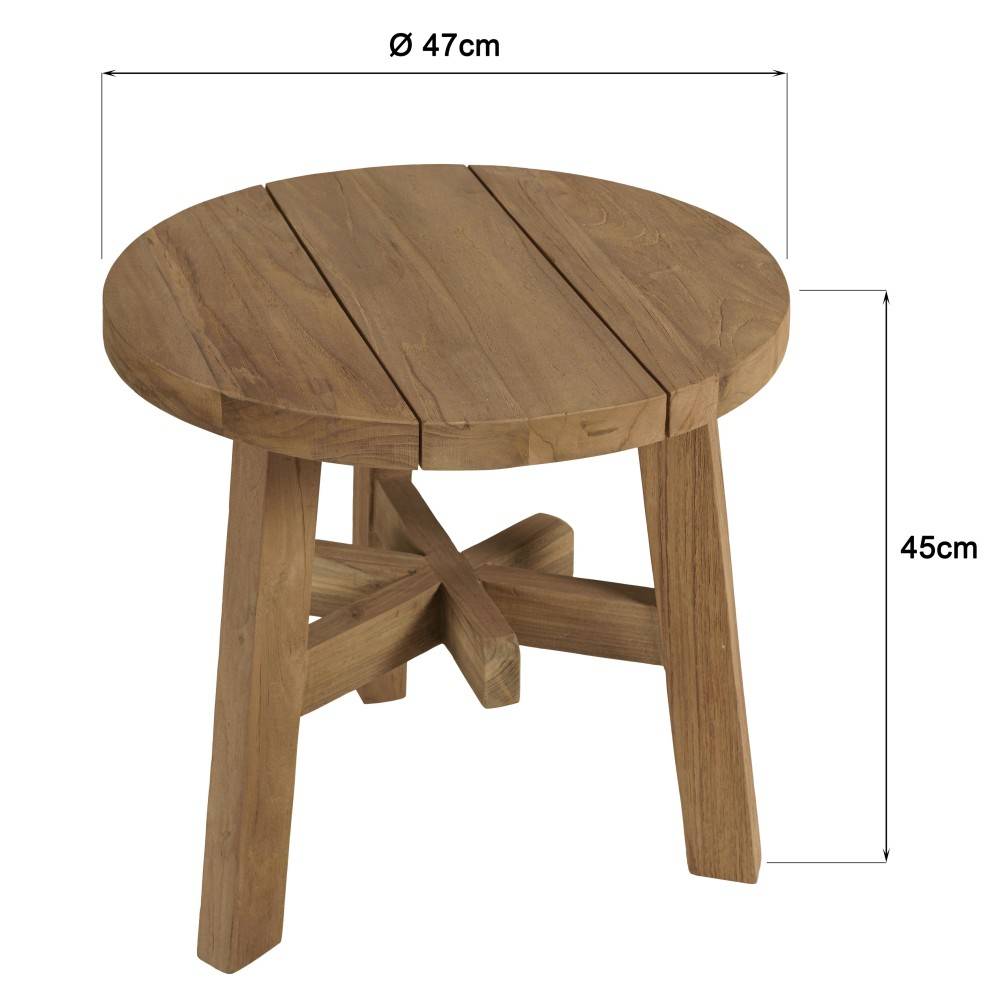 Macabane - KALLY - Table d'appoint ronde en bois de teck recyclé naturel D47cm - Image 7