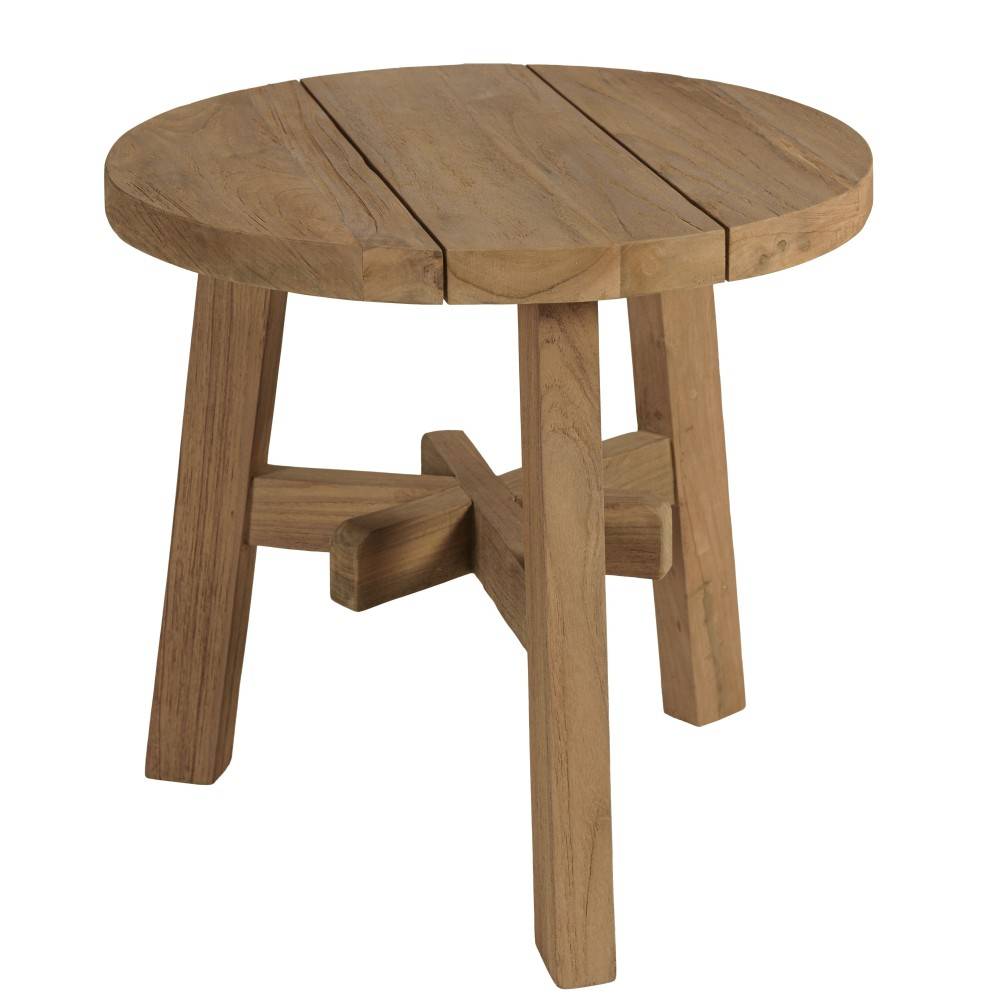 Macabane - KALLY - Table d'appoint ronde en bois de teck recyclé naturel D47cm - Image 4