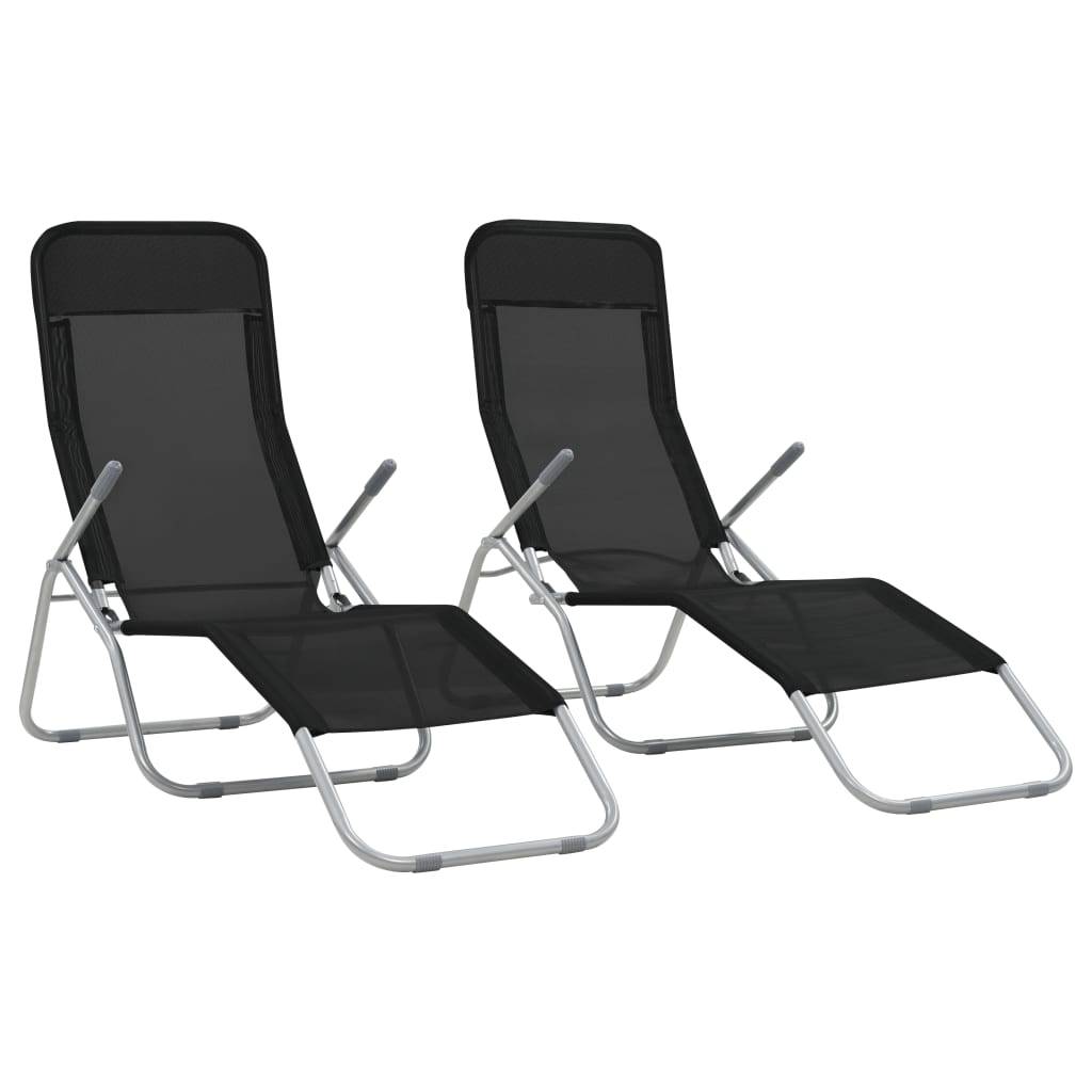 Helloshop26 - Chaises longues transat pliables 2 pices textilène noir - Imagen 1