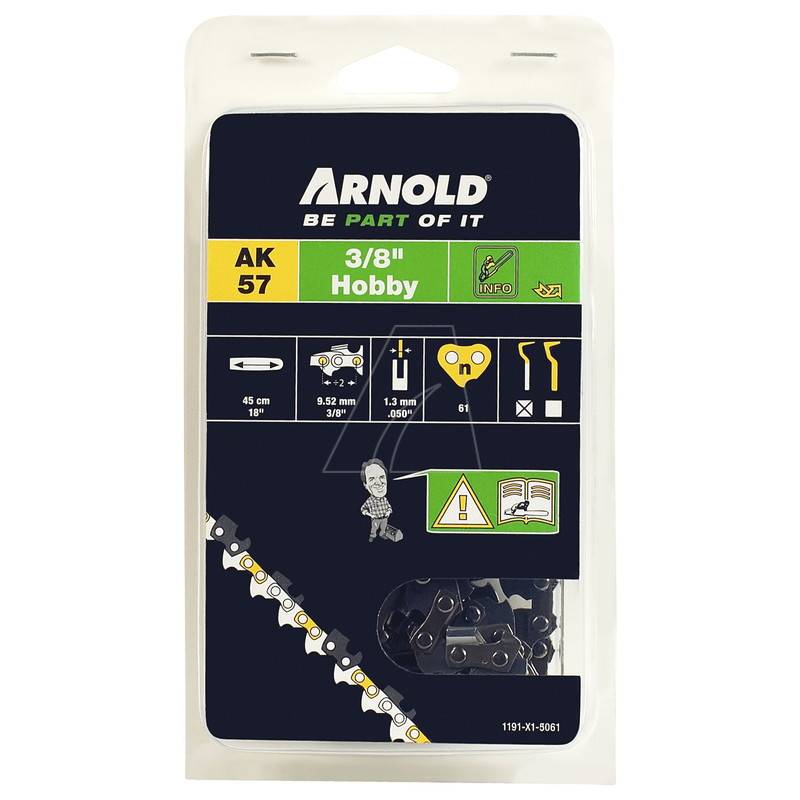 Arnold - Chaîne de tronçonneuse 3/8", 1,3 mm - 61 maillons entraîneurs - gouges demi-rondes Arnold