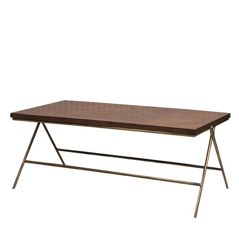Table basse bois massif et laiton 120x46x60cm - Image 2