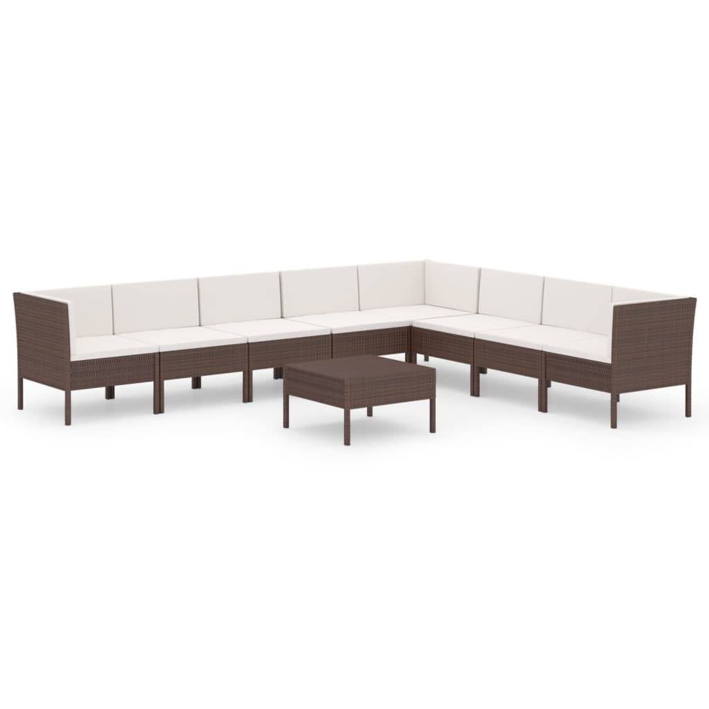 Helloshop26 - Salon de jardin meuble d'extérieur ensemble de mobilier 9 pièces avec coussins résine tressée marron - Imagen 1
