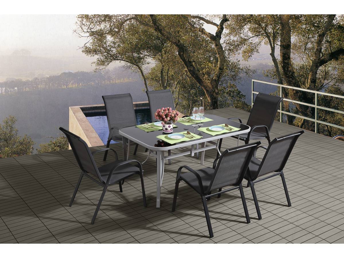Habitat Et Jardin - Table Et Chaises De Jardin En Textilène "cordoba + Porto" 6 Personnes Gris Foncé -habitat Et Jardin - Imagen 2