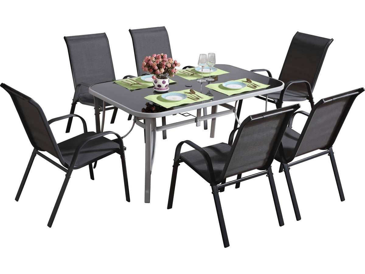 Habitat Et Jardin - Table Et Chaises De Jardin En Textilène "cordoba + Porto" 6 Personnes Gris Foncé -habitat Et Jardin - Imagen 1