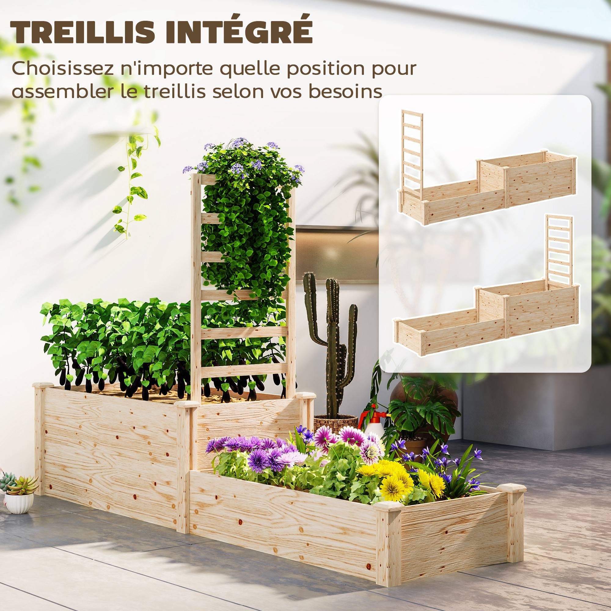 Jardinière avec treillis bois naturel 222 x 63 x 132 cm - PANGIVO - Image 7