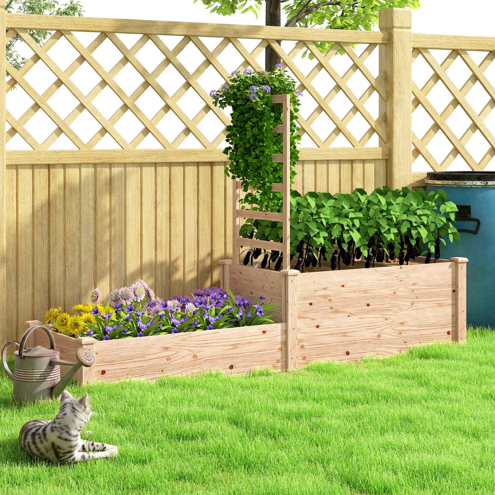 Jardinière avec treillis bois naturel 222 x 63 x 132 cm - PANGIVO - Image 4