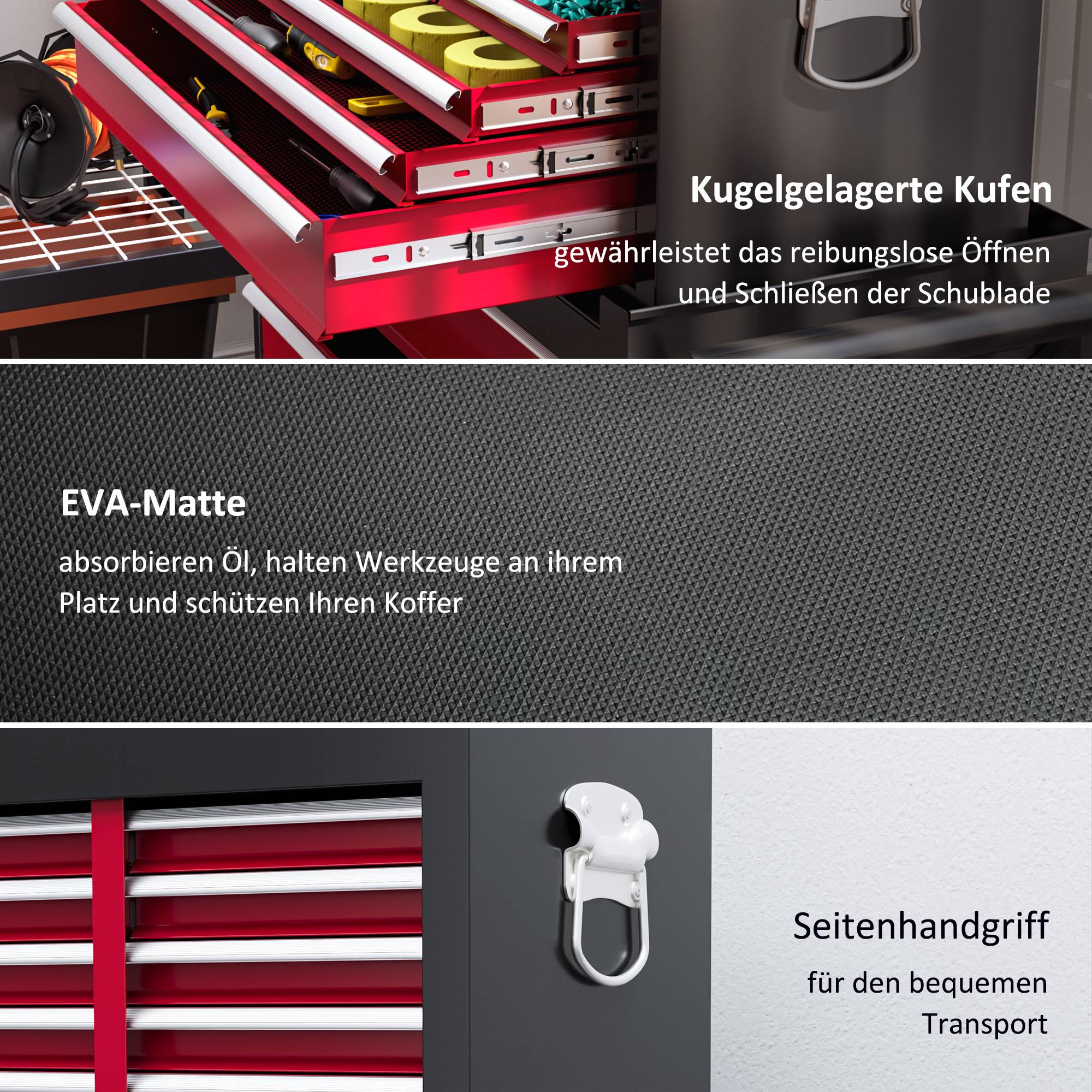 Sans Marque - Chariot outils, 2 pièces verrouillable, 14 tiroirs, panneau perforé, acier, rouge - Image 9