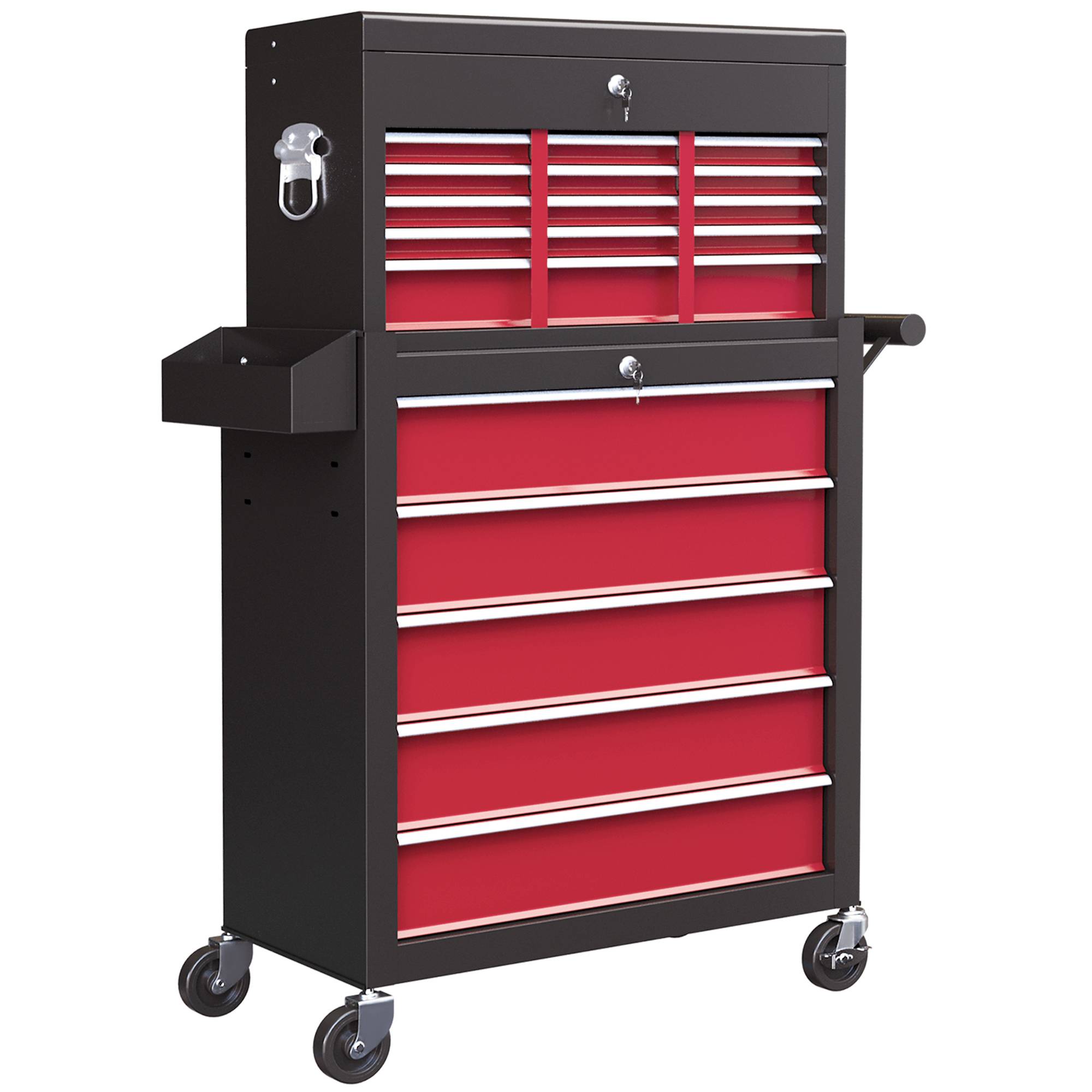 Sans Marque - Chariot outils, 2 pièces verrouillable, 14 tiroirs, panneau perforé, acier, rouge - Image 1