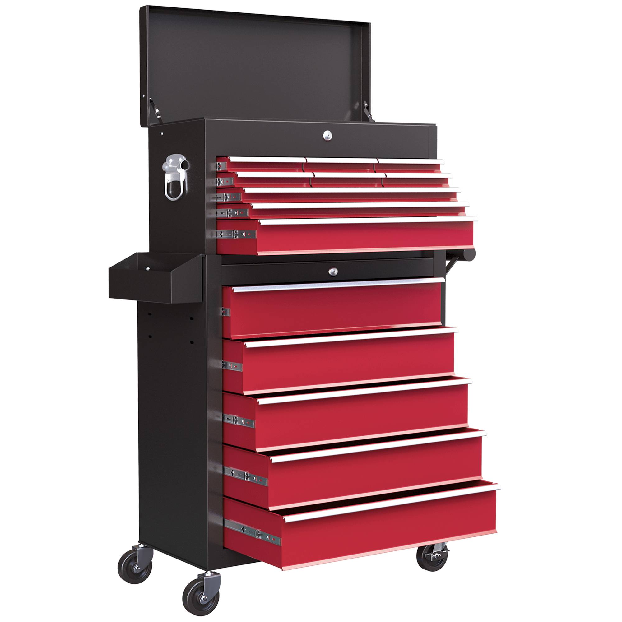 Sans Marque - Chariot outils, 2 pièces verrouillable, 14 tiroirs, panneau perforé, acier, rouge - Image 2