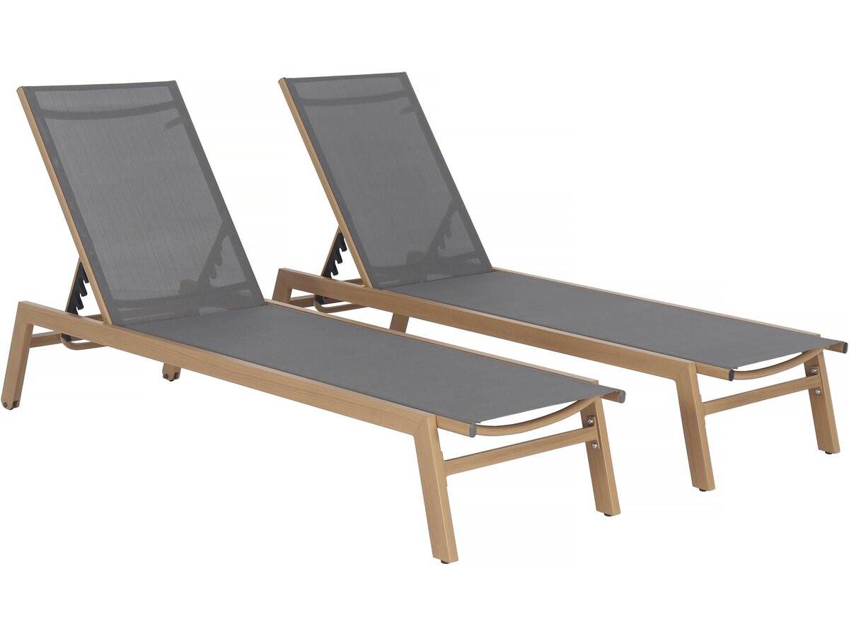 Lot De 2 Bains De Soleil En Aluminium Imitation Bois "elysia" - Gris -habitat Et Jardin - Image 1