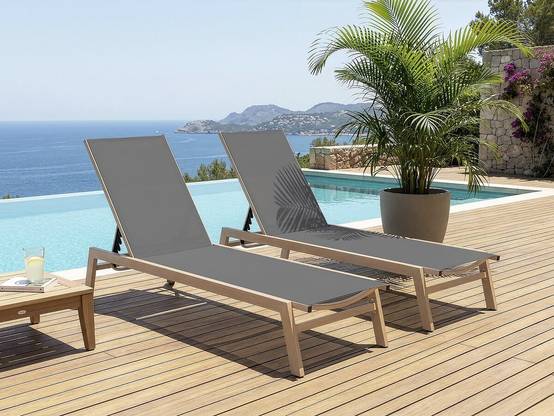 Lot De 2 Bains De Soleil En Aluminium Imitation Bois "elysia" - Gris -habitat Et Jardin - Image 2