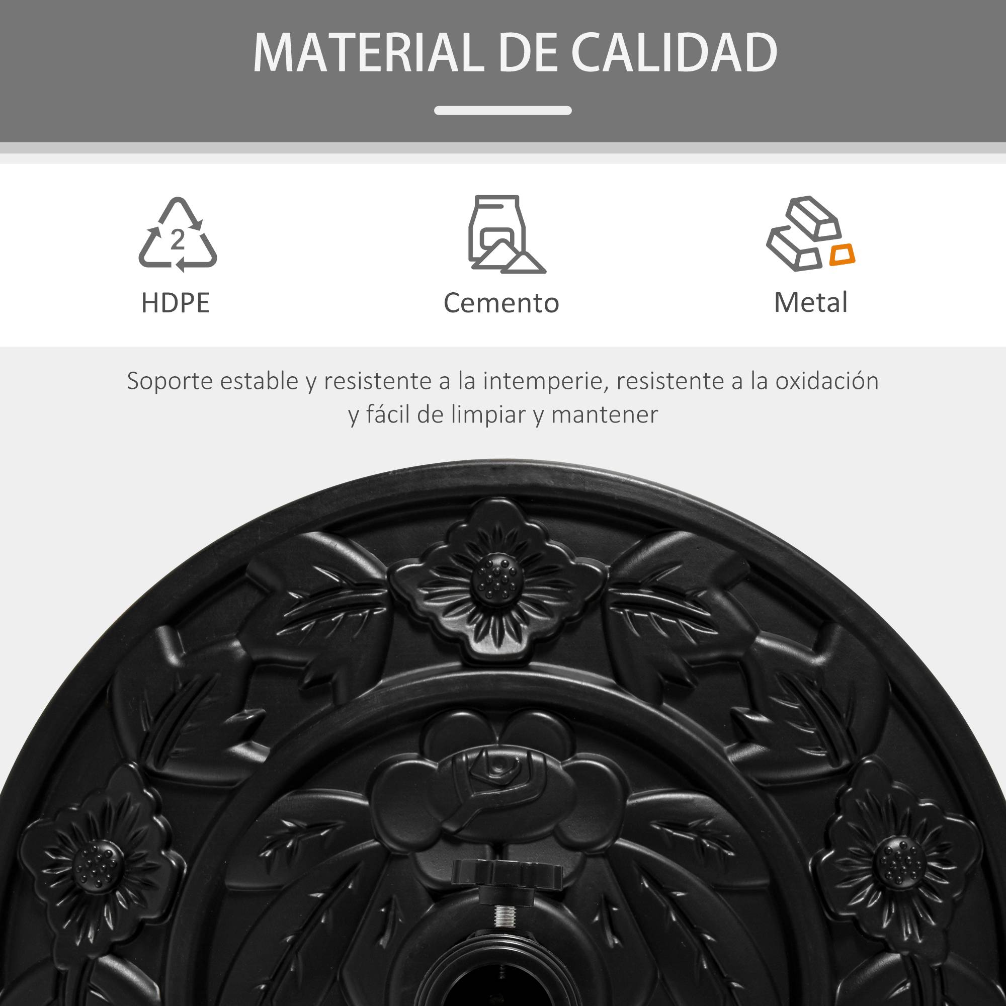 ComfortXL - Pied de Parasol Demi-Lune en Ciment 9 kg pour Balcon et Terrasse Mât Ø35/38/48mm Noir - ComfortXL Outdoor Living - Image 9